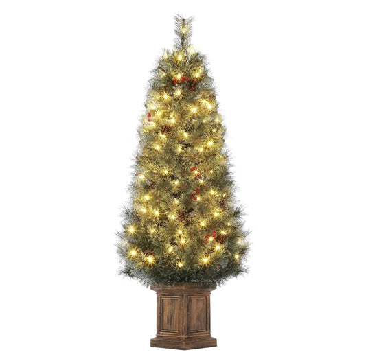 4.5ft Pre-lit Artificial Christmas Tree, Snow Flocked Pine Tree