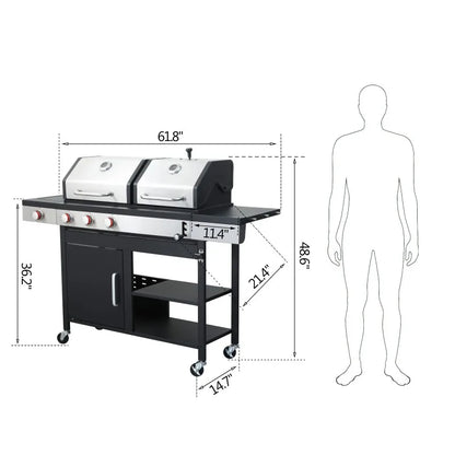 3-Burner Propane Gas BBQ combined with charcoal grill