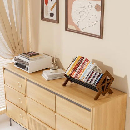 Desktop Bookshelf Organizer, Wood Office Tabletop Book Storage Rack, Tilting Bookcase for Books CDs Magazine Display 2 Packs Bl
