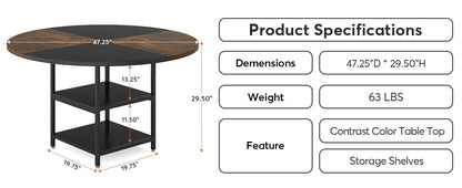 Tribesigns 47 inch Round Dining Table for 4, Wood Kitchen Table Large Dinner Table with Storage Shelf for Home Dining Room