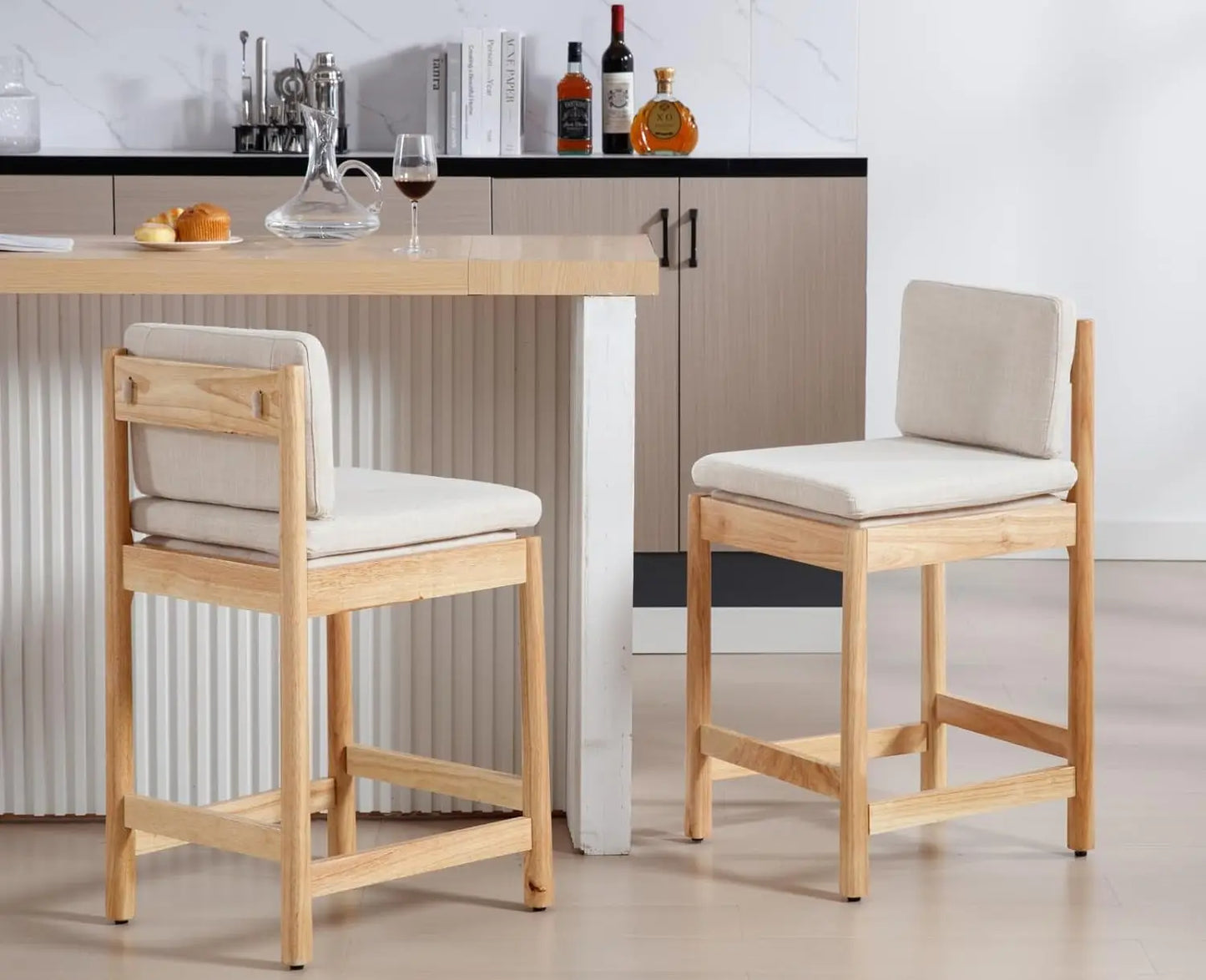 Counter Height Bar Stools Set of 4 Farmhouse Barstools with Back Mid Century Modern Counter Stools with Natural Wood, Customized