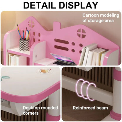 Multi Bookstand Widened Desktop Desk Chair Set Cartoon Pattern Kids Adjustable Height Study Drawer Table with Chair Set