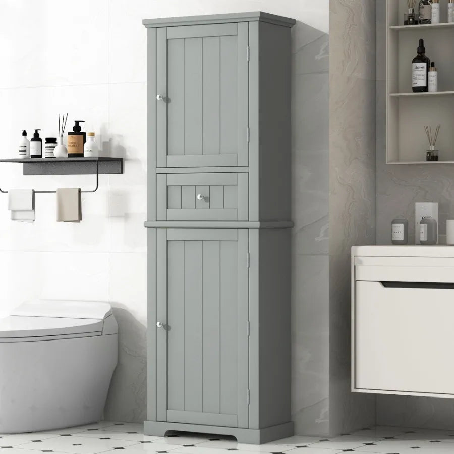 Tall Bathroom Storage Cabinet Freestanding Storage Cabinet with Drawer and Adjustable Shelf MDF Board with Painted Finish Grey