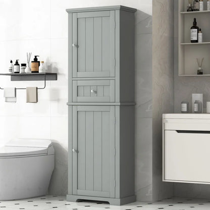 Tall Bathroom Storage Cabinet Freestanding Storage Cabinet with Drawer and Adjustable Shelf MDF Board with Painted Finish Grey