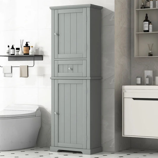 Tall Bathroom Storage Cabinet Freestanding Storage Cabinet with Drawer and Adjustable Shelf MDF Board with Painted Finish Grey
