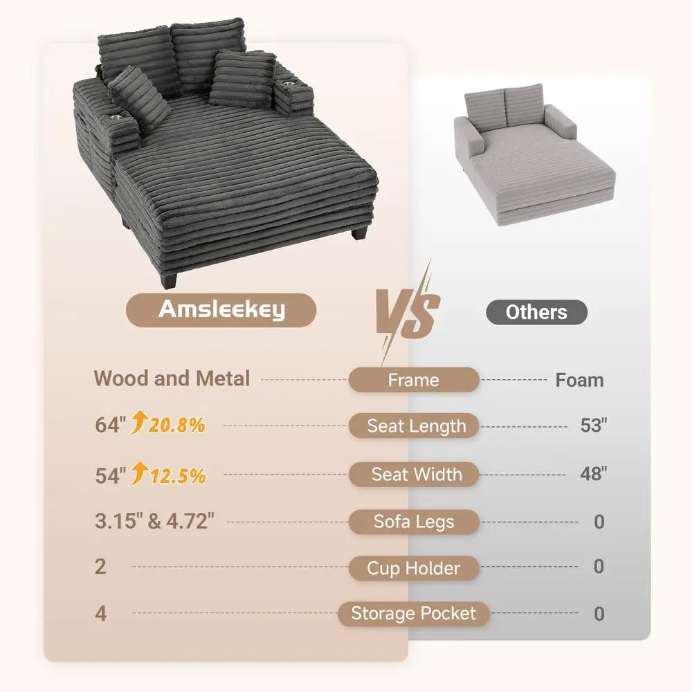 Chaise Lounge Chair Indoor, Oversized Sleeper Chair with Wood Frame, Upholstered Sofa Bed