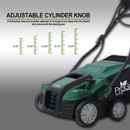 2-in-1 Electric Garden Scarifier & Dethatcher 15AMP Lawn Aerator with 58QT Detachable Bag 5 Height Adjustments for Thatch