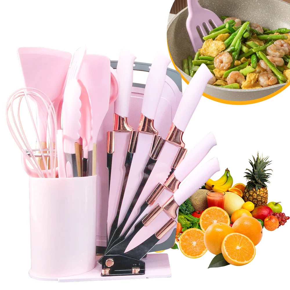 Silicone Utensil Set Non-Stick Heat-Resistant Cooking Kitchenware Chef Knife Easy-Clean Safe for Non-Stick Cookware