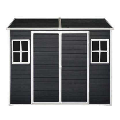 8x6ft Outdoor Resin Garden Shed with Floor and 2 Windows, Plastic Patio Outdoor Storage Shed with Lockable Door for Garden Tools