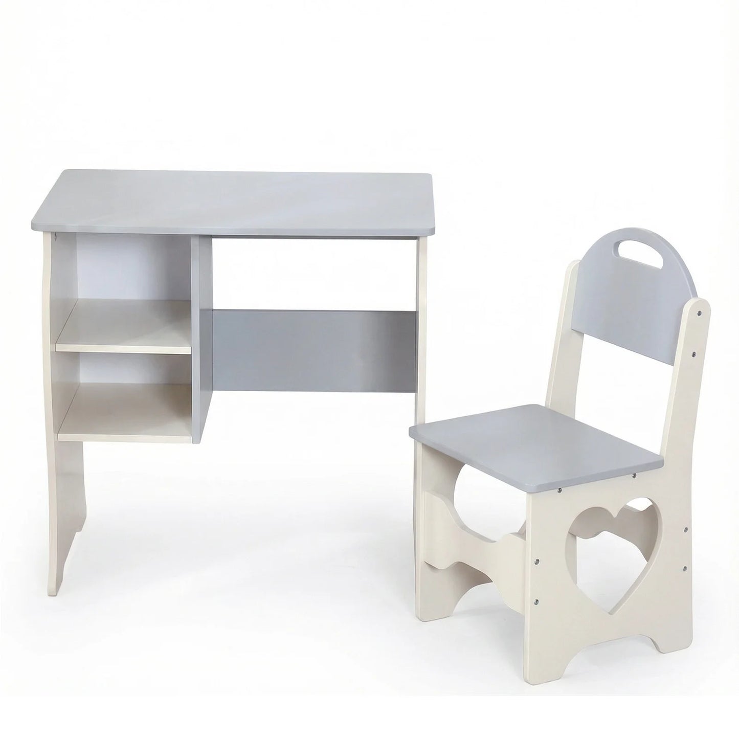 Kids Desk and Chair Set Multifunctional White and Grey Toddler Student Writing Table Set for Home School