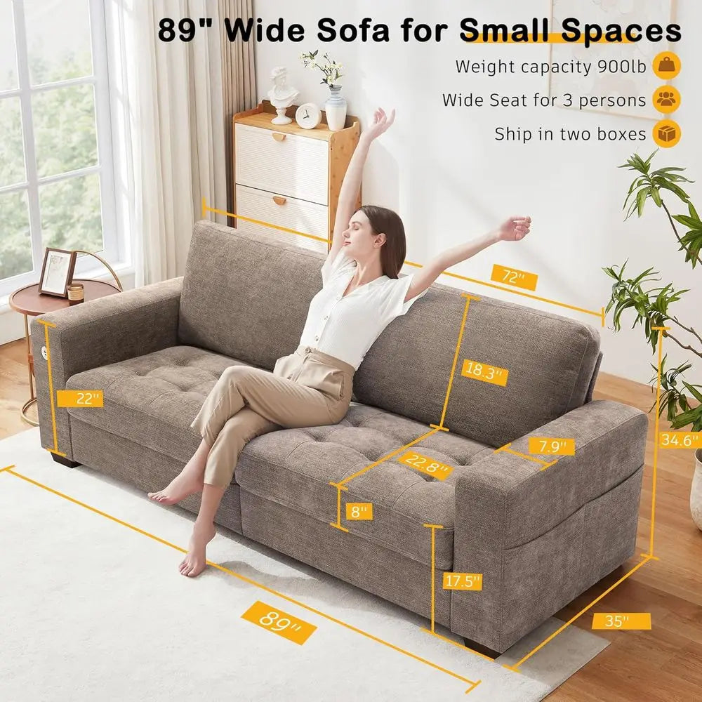 Comfy Sofa with Medium Seat Cushion Wide Armrest, USB