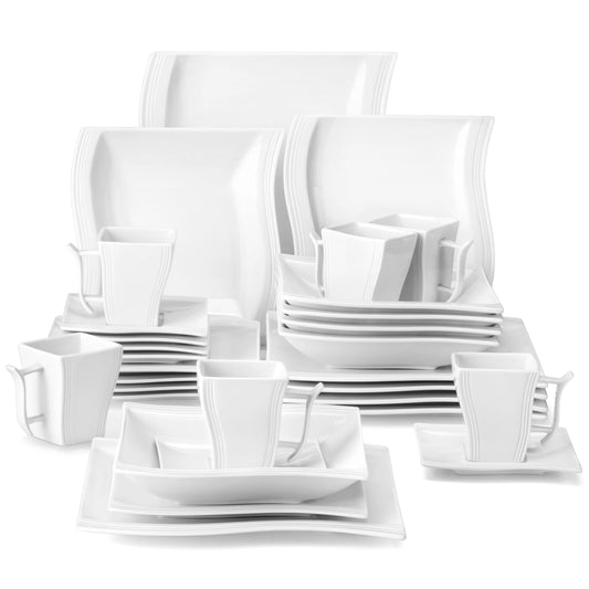 White Porcelain Dinner Set with 12*Cup, Saucer, Dessert Soup Dinner Plate Tableware