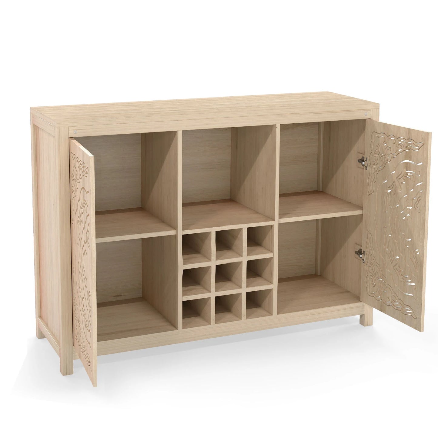 Wine Bar Cabinet with 2 Doors MDF Buffet Storage Liquor Cabinet with Wine Rack Glass Holder for Living Dining Room Kitchen