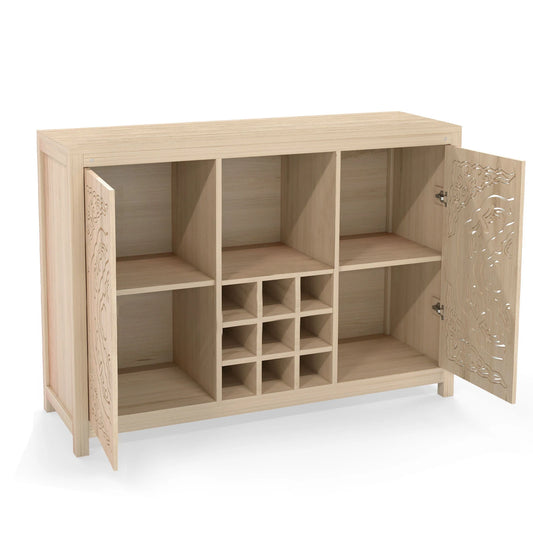 Wine Bar Cabinet with 2 Doors MDF Buffet Storage Liquor Cabinet with Wine Rack Glass Holder for Living Dining Room Kitchen