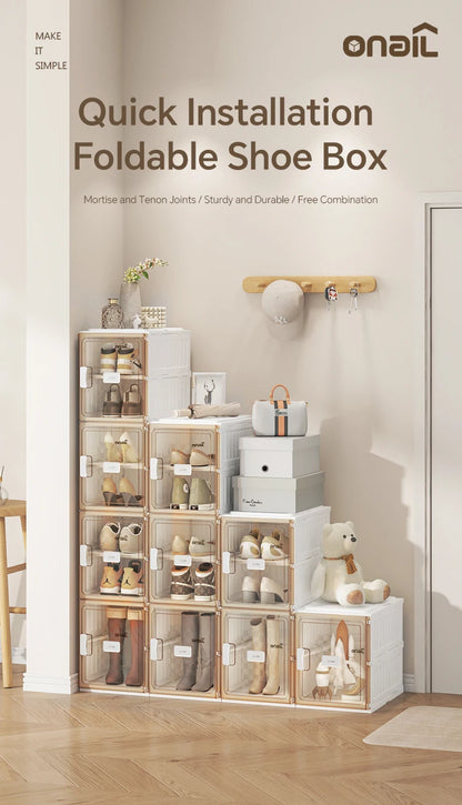 Foldable Clear Shoe Box,One Piece Shoe Rack, Bedroom Living Room Entrance Dormitory Accessory (For Entrance) Folding Sneaker