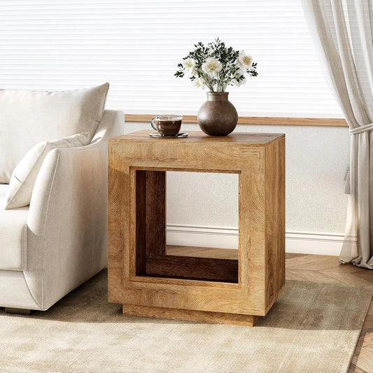 End Table, Wooden Square Side Table, Farmhouse Sofa Side Tables for Living Room, 2-Tier Bedside Table for Bedroom