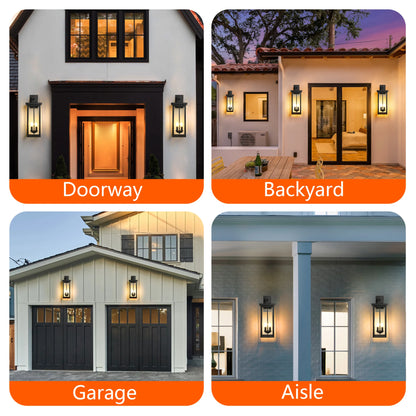 Outdoor Wall Lantern with Dusk to Dawn Sensor Matte Black Finish Clear Glass Panels Weatherproof Exterior Light