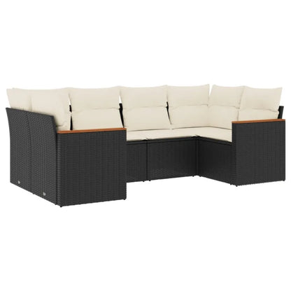 6 Piece Patio Sofa Set with Cushions Black Poly Rattan