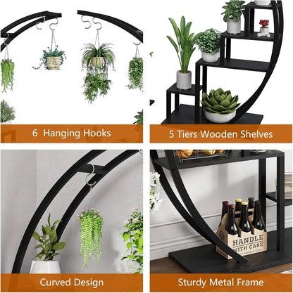 2pcs 5-Tier Metal Plant Stand Indoor Half Moon Shape