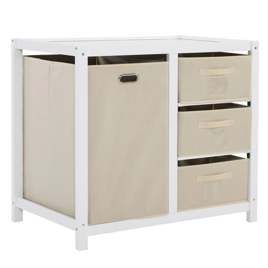Wooden Bed Bases Removable Top White Painted Pine Children's Cot with 3 Fabric Drawers + 1 Fabric Bag