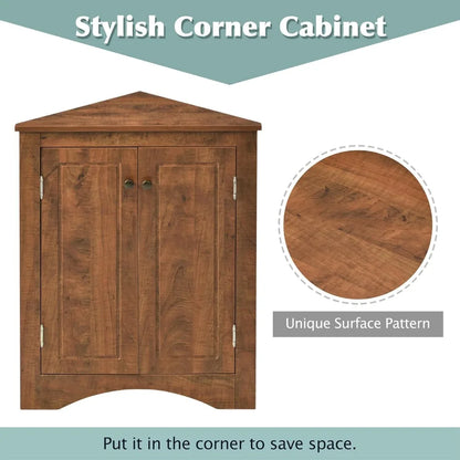 Corner Storage Cabinet with Adjustable Shelves, Triangle Bathroom & Kitchen Organizer, Freestanding Floor Cabinet for Toilet Kit