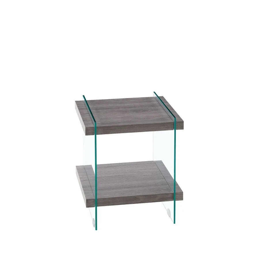 17.72 Sleek and Sturdy Tempered Glass Leg Side Table with Dual MDF Shelves Modern