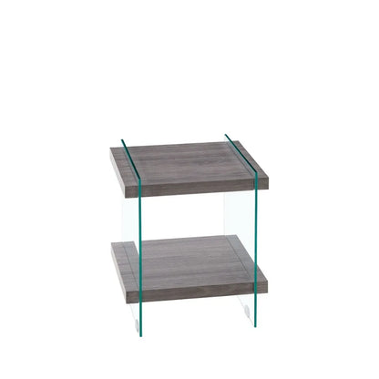 17.72 Sleek and Sturdy Tempered Glass Leg Side Table with Dual MDF Shelves Modern