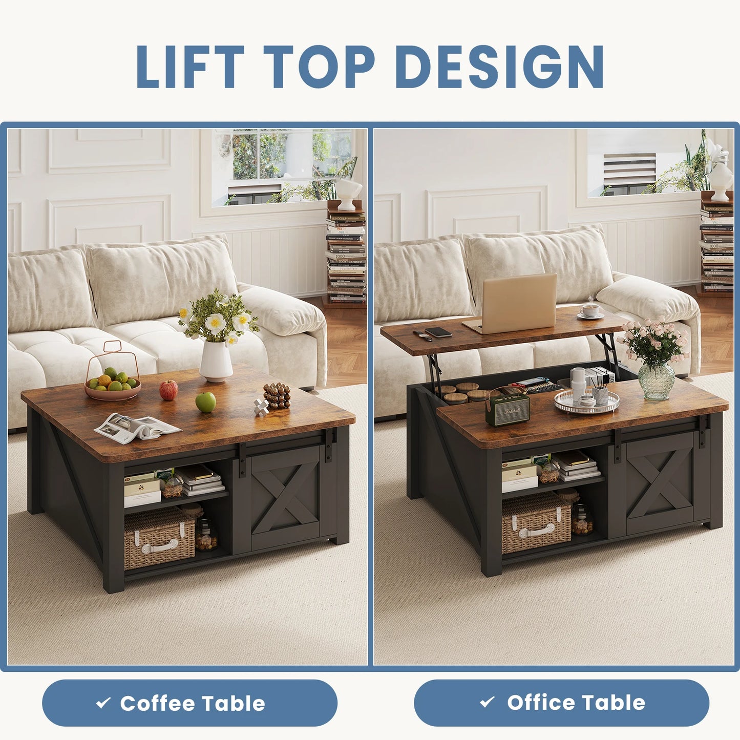 Wood Lift Top Coffee Tables Square Living Room Adjustable Storage Shelf Easy Lift Or Lower For Tea Dining Tables