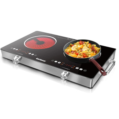Ceramic Hob 2 Zones, 3200W Plug in Electric Hob with Safety Lock, Knobs Touch Control, 56cm Countertop Freestanding 240V