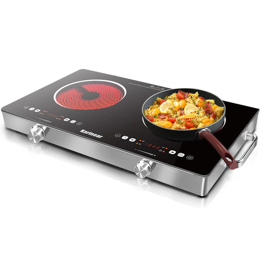 Ceramic Hob 2 Zones, 3200W Plug in Electric Hob with Safety Lock, Knobs Touch Control, 56cm Countertop Freestanding 240V