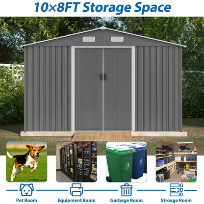 Outdoor Tool Storage Shed with Metal Foundation Lockable Doors All Weather Metal Sheds for Garden Patio Backyard Lawn Gr
