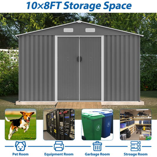 Outdoor Tool Storage Shed with Metal Foundation Lockable Doors All Weather Metal Sheds for Garden Patio Backyard Lawn Gr