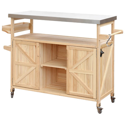 Portable Bar Tables Outdoor Grill Prep Table with Storage Tabletop Spice Rack Internal Storage Racks 4 Locking Mobile Wheels