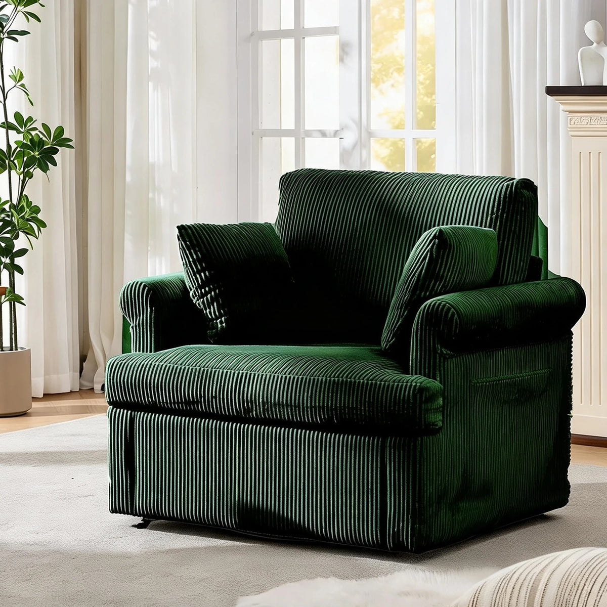 Large Swivel Corduroy Barrel Armchair Accent Chair