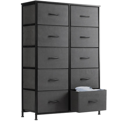 JHK Bedside Table For Bedroom With 10 Fabric Drawers Wardrobe Steel Frame Closet
