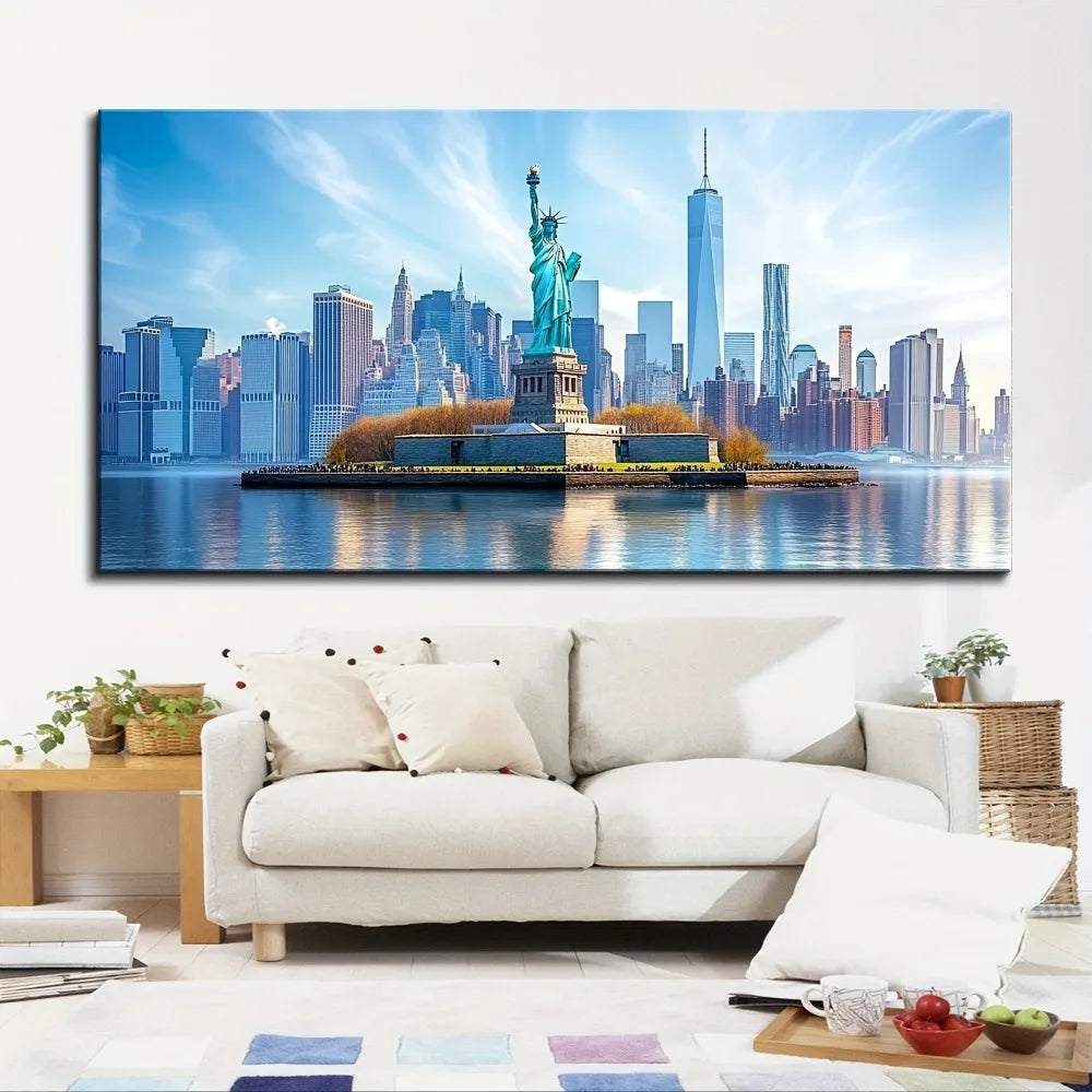 1.5 inch thick pine solid wood frame, Statue of Liberty mural, art deco