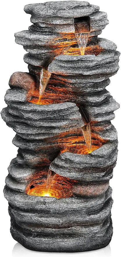 Outdoor LED Waterfall Fountain, Natural Rock Look for Garden, Patio, Yard Decor