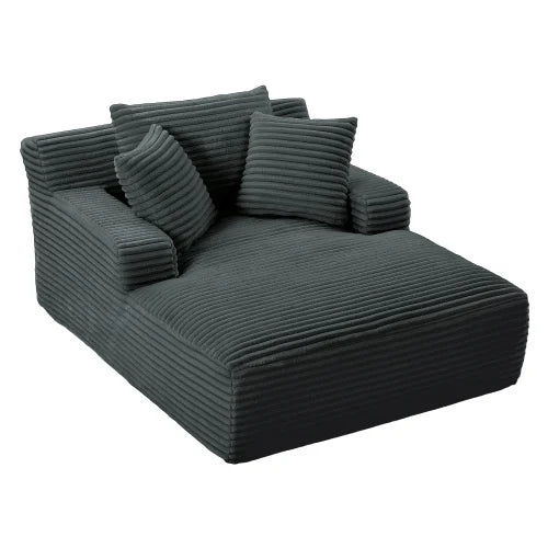 Oversized Chaise Lounge Chair Corduroy Oversized Boneless Couch Sofa Bed Reading Chair Sleeper Chaise with 3 Pillows, Blue