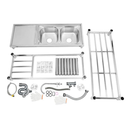 Double-layer Sink Kitchen and Commercial Sink with Drainage Device and Faucet