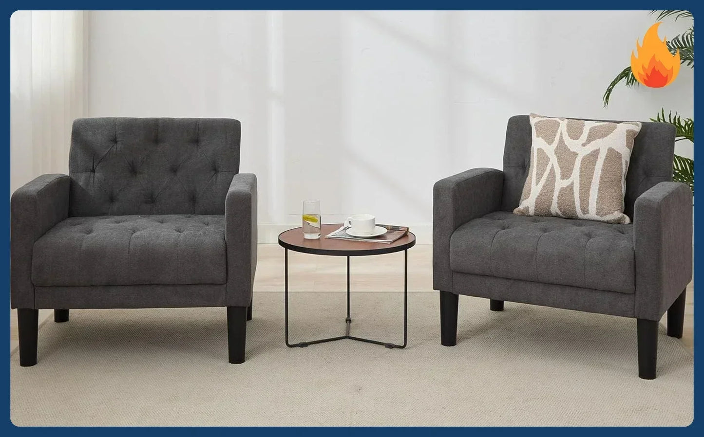 Accent Chairs Set of 2, Mid Century Modern Upholstered Tufted Living Room Chair for Bedroom, Armchair