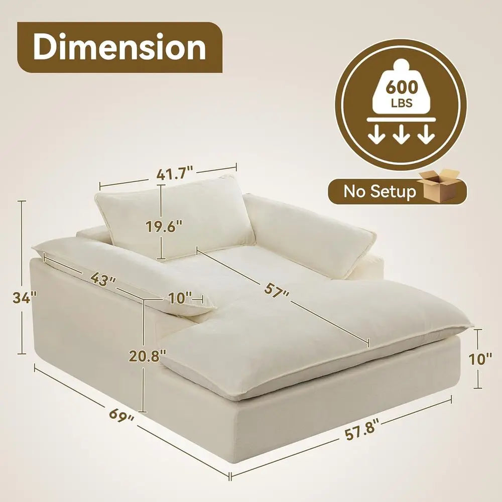 Large Chaise Lounge Chair Indoor, Beige Chenille Sofa Bed with Storage, Oversized Reading Chair and Ottoman