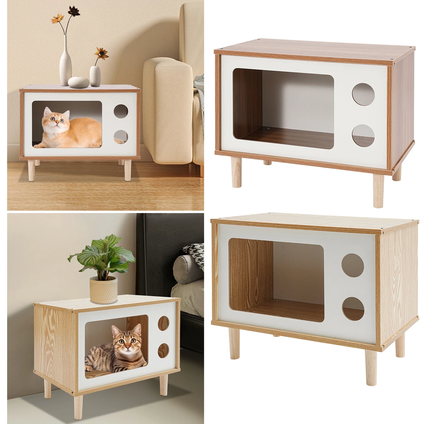 Cat House Wooden TV-Shaped Cat Bed