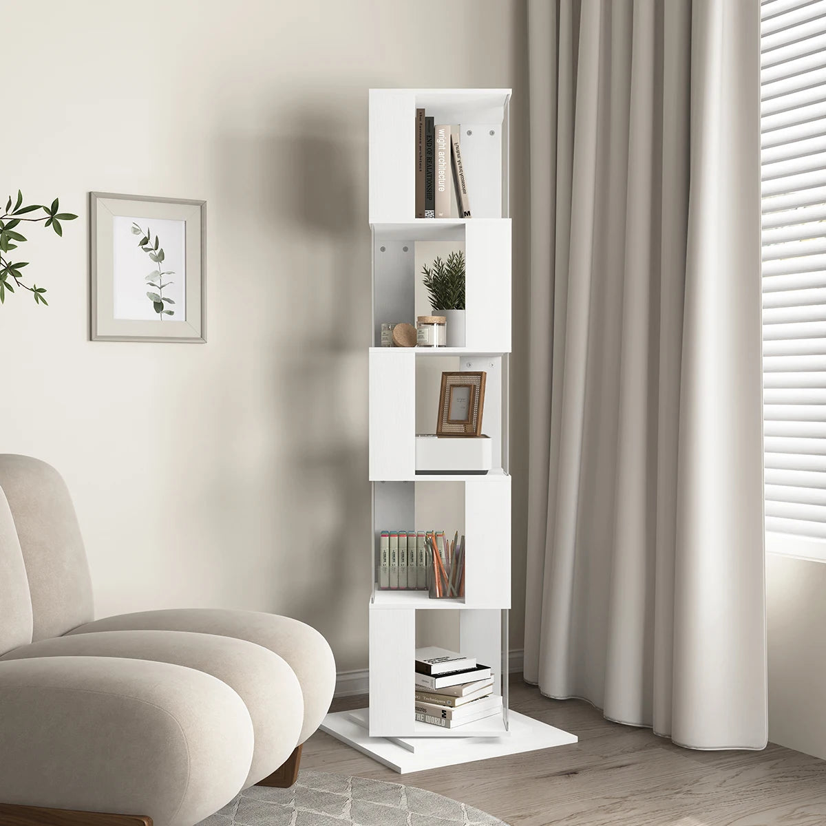 Bookshelf Tower, Floor Standing Wood Narrow Organizer
