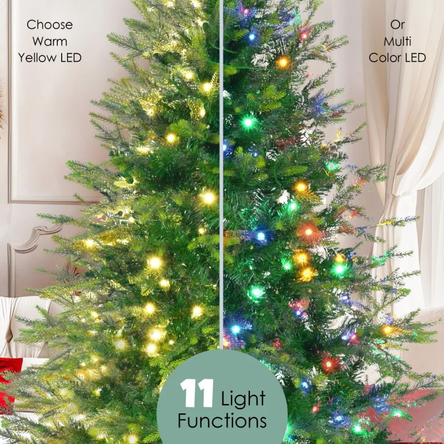 6FT PreLit Aspen Fir Artificial Christmas Tree with Wreath Garland Grass Green Xmas Tree with 380 MultiColor LED Lights 11 Ligh