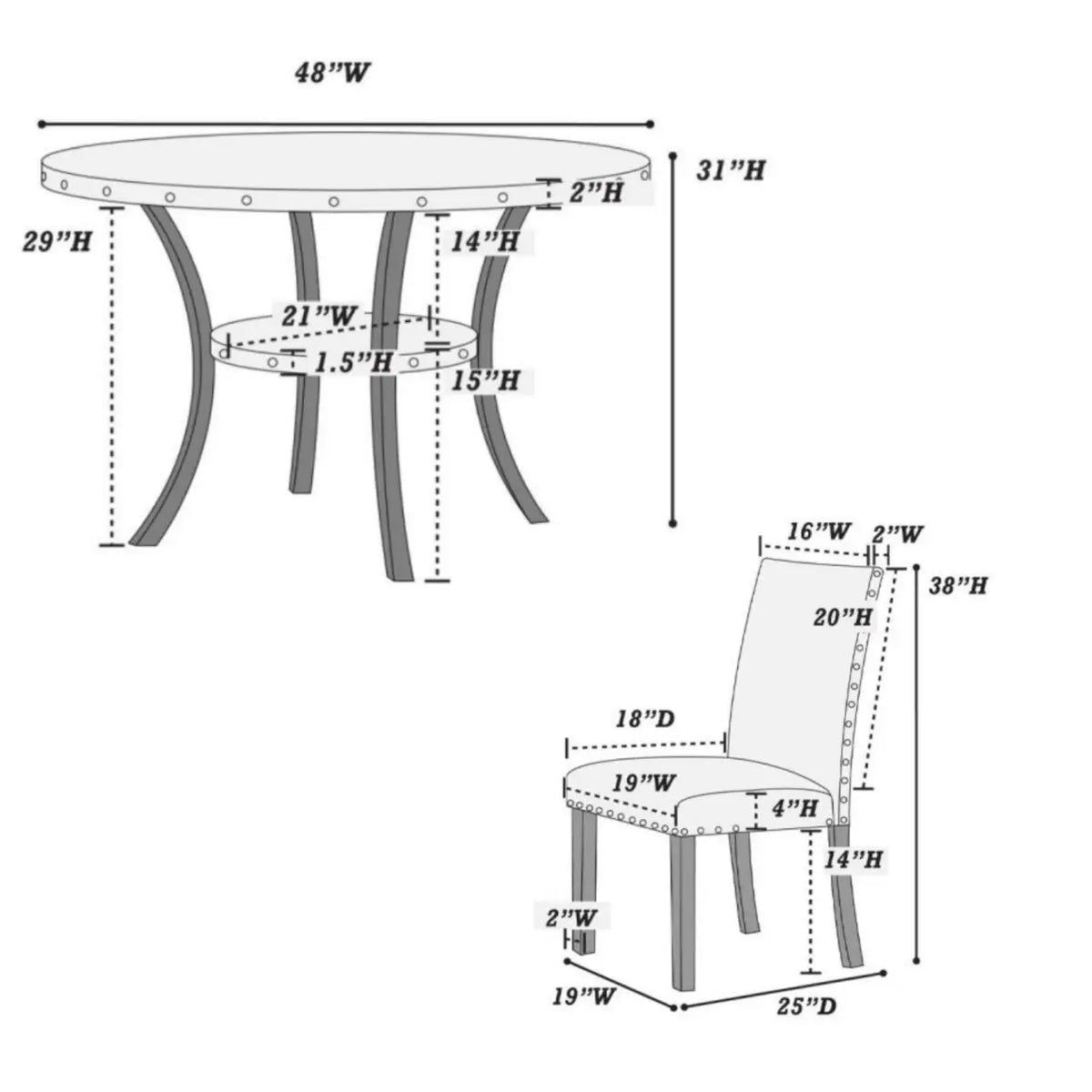 Dining Set with 1 Classic Dining Table & 4x Side Chairs, Round Table