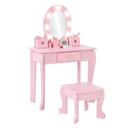 Girls' Vanity Table and Chair Set, Kids Makeup Dressing Table