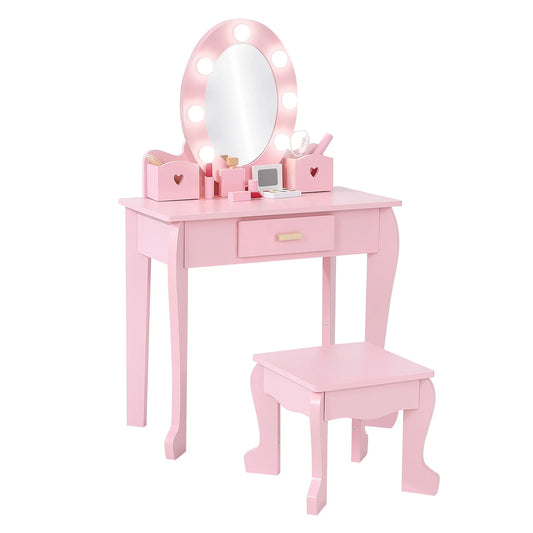 Girls' Vanity Table and Chair Set, Kids Makeup Dressing Table