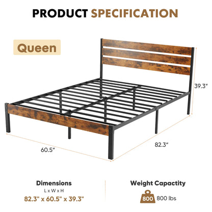 JHK Queen Size Metal Platform Bed Frame with Headboard and Footboard