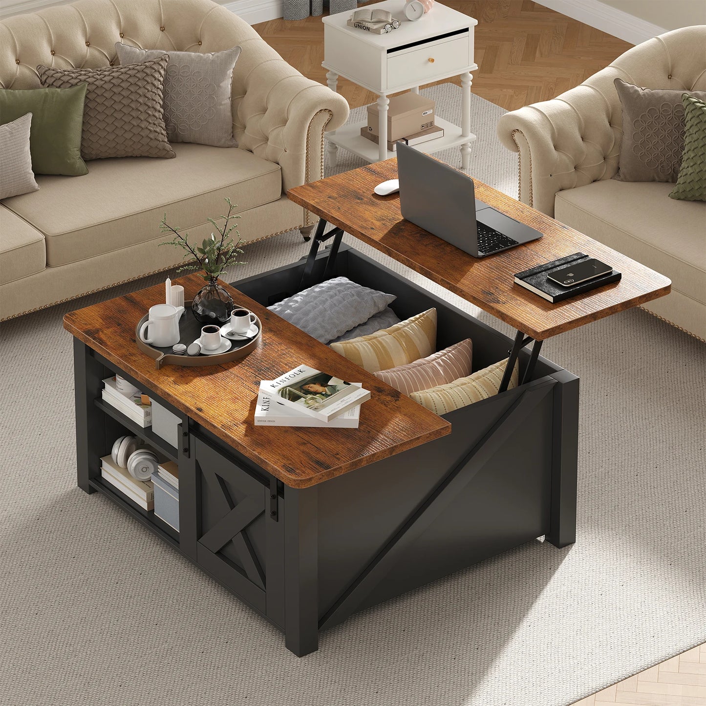 Wood Lift Top Coffee Tables Square Living Room Adjustable Storage Shelf Easy Lift Or Lower For Tea Dining Tables