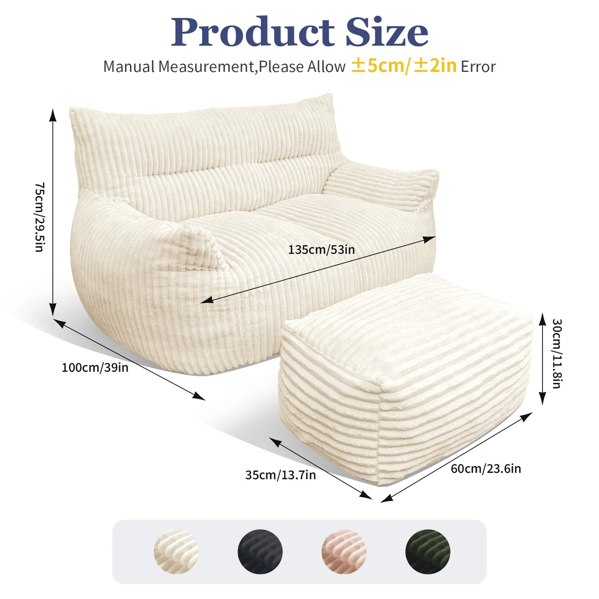 Giant Bean Bag Chair for Adults with Armrests